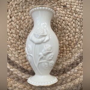 Vintage Lenox Bud Vase Embossed porcelain piece Rose, Gold Trim, Ivory 6”